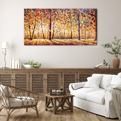 Golden autumn in the forest Glass art print