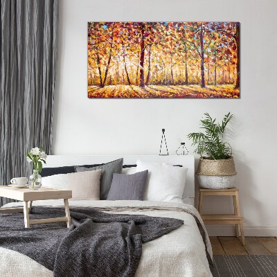 Golden autumn in the forest Glass art print