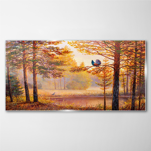 Autumn scenery with birds Wall art on glass