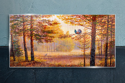 Autumn scenery with birds Wall art on glass