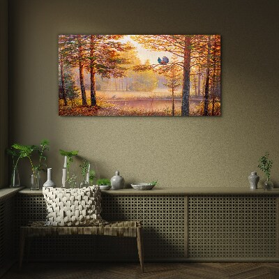 Autumn scenery with birds Wall art on glass