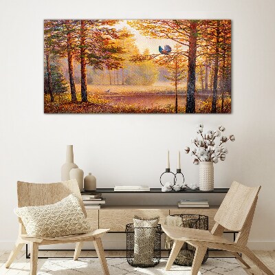 Autumn scenery with birds Wall art on glass