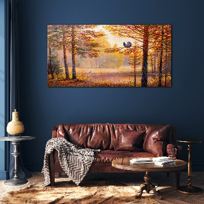 Autumn scenery with birds Wall art on glass