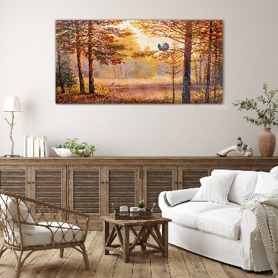 Autumn scenery with birds Wall art on glass