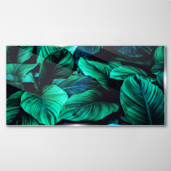 Green tropical leaves Glass art print