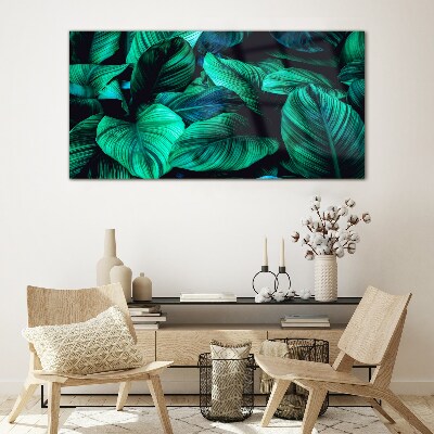 Green tropical leaves Glass art print