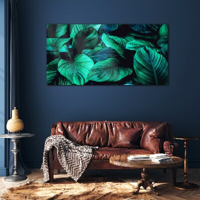 Green tropical leaves Glass art print