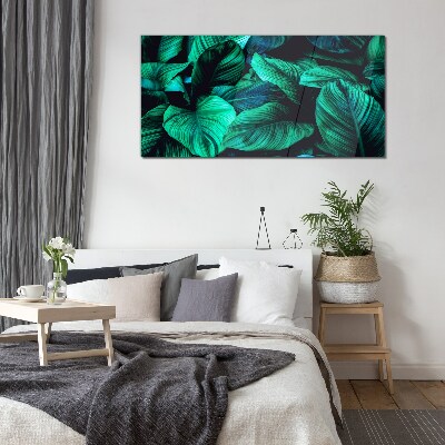 Green tropical leaves Glass art print
