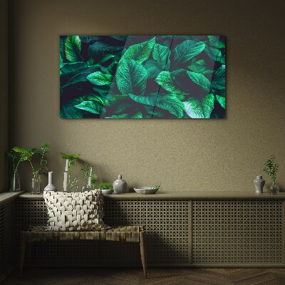 Green Symphony of Leaves Glass art print