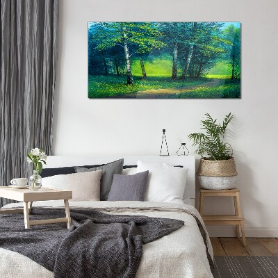 Green forest in the summer sun Wall art on glass