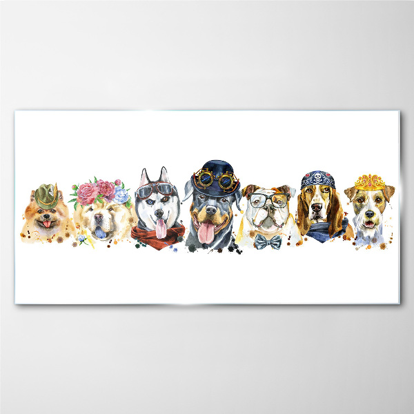 Dogs in fashionable accessories Glass art print