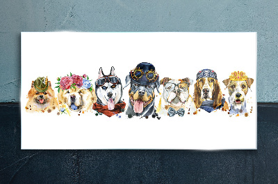 Dogs in fashionable accessories Glass art print