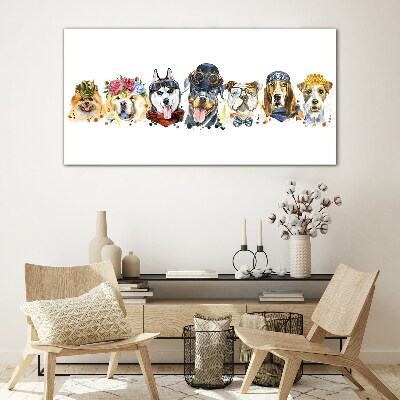 Dogs in fashionable accessories Glass art print