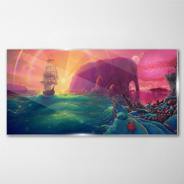 A magical journey through a colorful ocean Wall art on glass