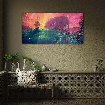 Abstract ocean ship Glass Print