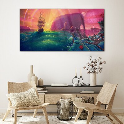 Abstract ocean ship Glass Print