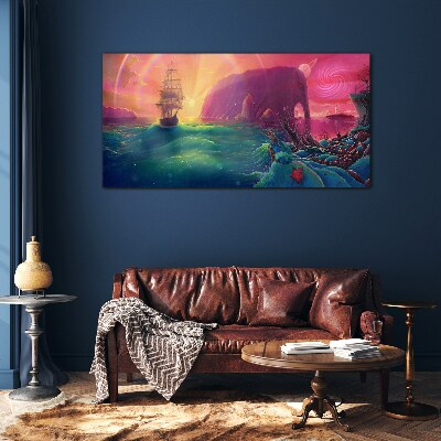A magical journey through a colorful ocean Wall art on glass