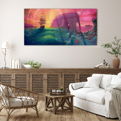 Abstract ocean ship Glass Print