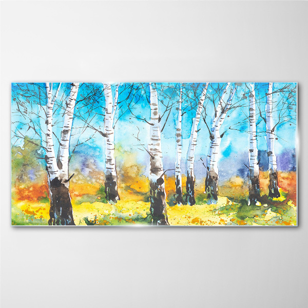 Birch Trees in Vibrant Landscape Glass art print