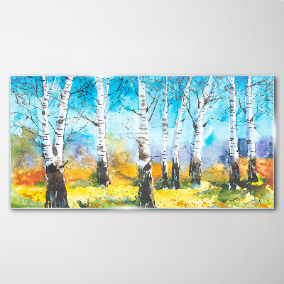 Birch Trees in Vibrant Landscape Glass art print