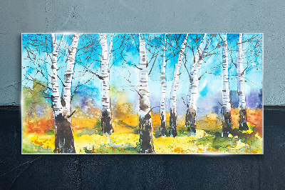 Birch Trees in Vibrant Landscape Glass art print