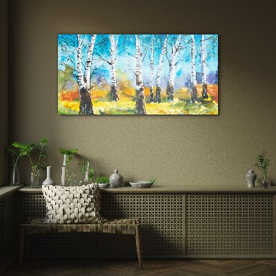 Birch Trees in Vibrant Landscape Glass art print