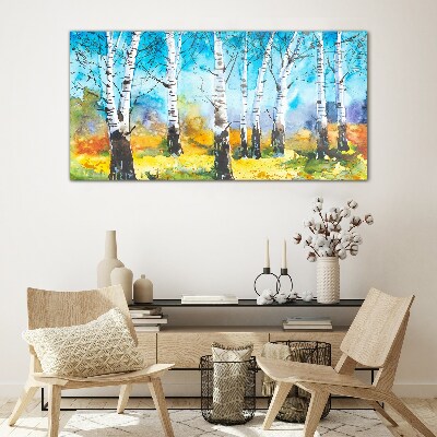Birch Trees in Vibrant Landscape Glass art print
