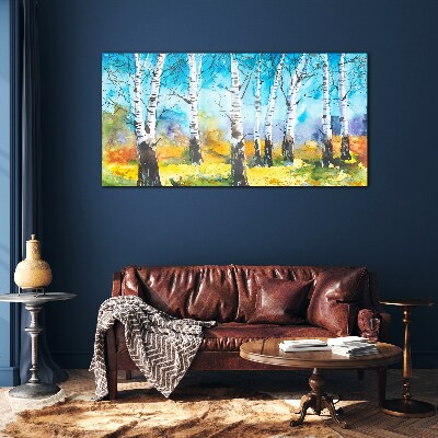 Birch Trees in Vibrant Landscape Glass art print
