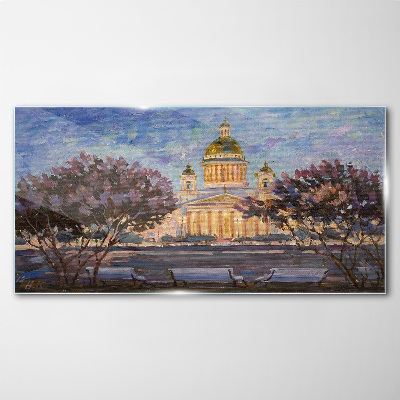 The Cathedral in the glow of the setting sun Glass art print