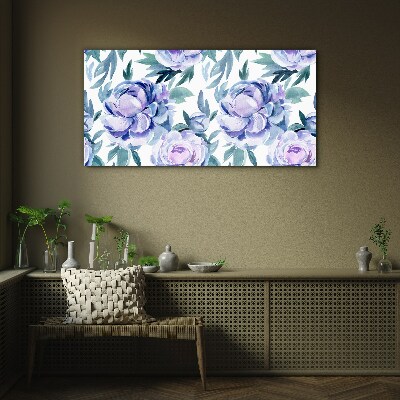 Floral landscape in shades of purple Wall art on glass