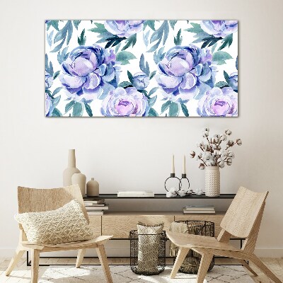 Floral landscape in shades of purple Wall art on glass