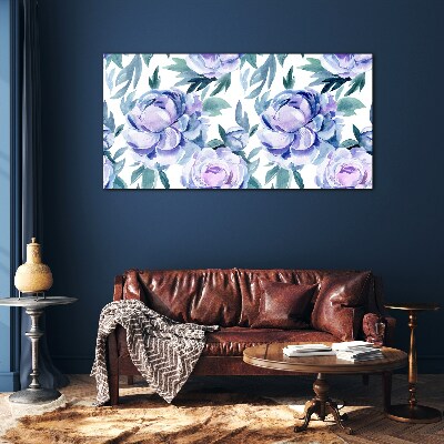Floral landscape in shades of purple Wall art on glass