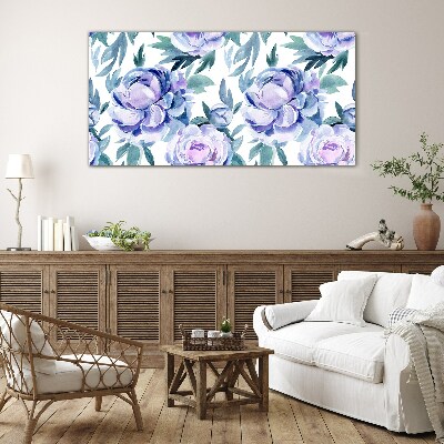 Floral landscape in shades of purple Wall art on glass