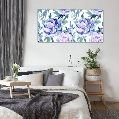Floral landscape in shades of purple Wall art on glass