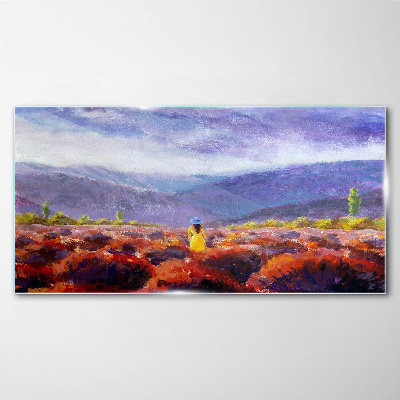 Landscape in purple shades Wall art on glass