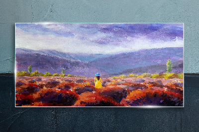 Landscape in purple shades Wall art on glass