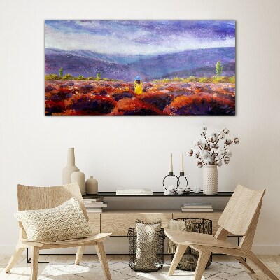 Landscape in purple shades Wall art on glass