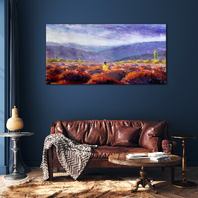 Landscape in purple shades Wall art on glass
