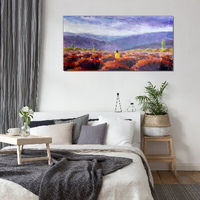 Landscape in purple shades Wall art on glass