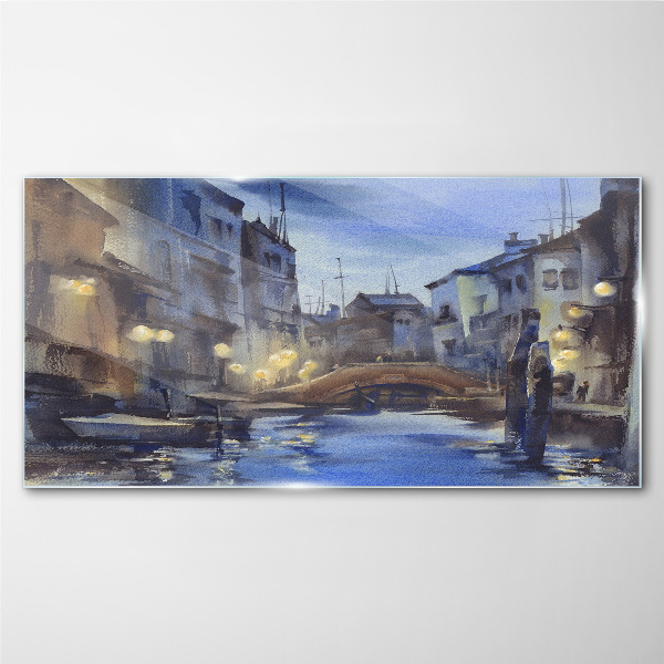 Evening landscape over the water Glass art print