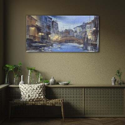 Evening landscape over the water Glass art print