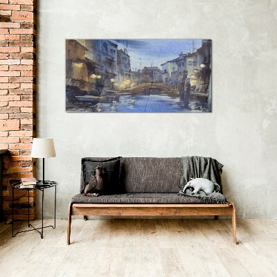 Evening landscape over the water Glass art print