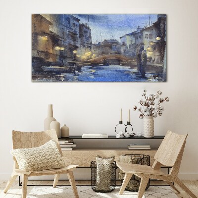 Evening landscape over the water Glass art print