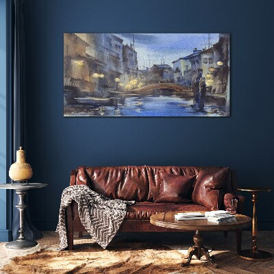 Evening landscape over the water Glass art print