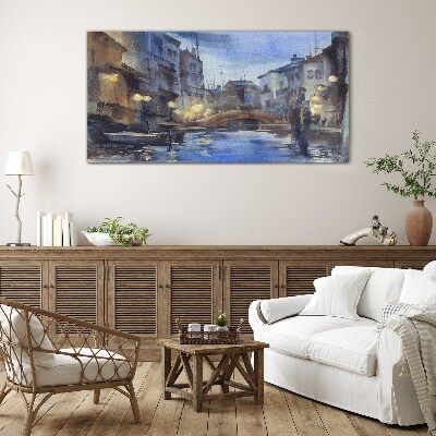 Evening landscape over the water Glass art print