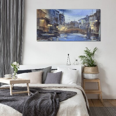 Evening landscape over the water Glass art print
