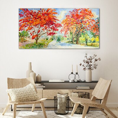 Tree sky flowers road Glass Print