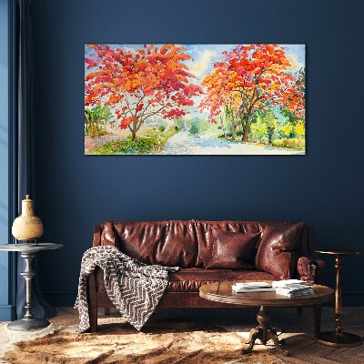 Tree sky flowers road Glass Print