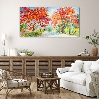 Tree sky flowers road Glass Print