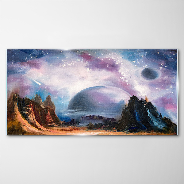 Space landscape with a planet Wall art on glass